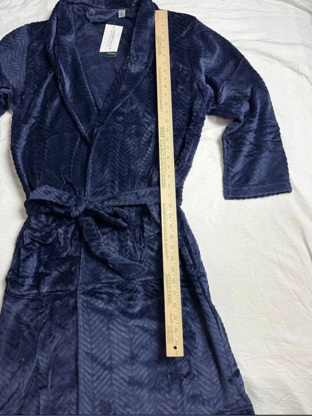 Perry Ellis Men's Herringbone Textured Soft Fleece Robe Navy Blue NEW O/S